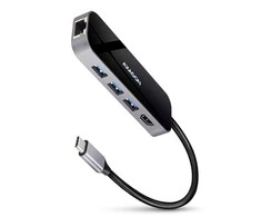 Axagon Multiport USB 3.2 Gen 1 šakotuvas. HDMI, Gigabit LAN ir maitinimo tiekimas. 20 cm USB-C laidas.