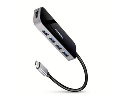 Axagon kelių prievadų USB 3.2 Gen 1 šakotuvas. HDMI, keturi USB-A išėjimai ir maitinimo tiekimas. Kabelis USB-C 20cm.