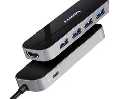 Axagon kelių prievadų USB 3.2 Gen 1 šakotuvas. HDMI, keturi USB-A išėjimai ir maitinimo tiekimas. Kabelis USB-C 20cm.