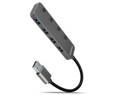 AXAGON HUE-MSA 4x USB3.2 Gen 1 SWITCH šakotuvas, metalinis, mikro USB maitinimo įvestis, 20 cm USB-A laidas