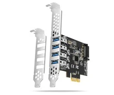 Axagon PCI-Express kortelė su keturiais išoriniais USB 3.2 Gen1 jungtys su dviguba galia. Renesas mikroschemų rinkinys. Standartinis ir žemas profilis.