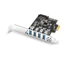 Axagon PCI-Express kortelė su keturiais išoriniais USB 3.2 Gen1 jungtys su dviguba galia. Renesas mikroschemų rinkinys. Standartinis ir žemas profilis.