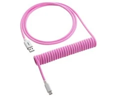 Klaviatūra CableMod Classic Coiled Cable susuktas klaviatūros laidas USB-C į USB Type A, Strawberry Kreminis – 150cm
