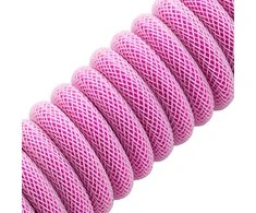 Klaviatūra CableMod PRO Coiled Cable susuktas klaviatūros laidas USB-C į USB Type A, Strawberry Kreminis – 150cm