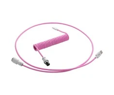 Klaviatūra CableMod PRO Coiled Cable susuktas klaviatūros laidas USB-C į USB Type A, Strawberry Kreminis – 150cm
