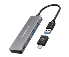 Graugear Pilkas USB Hub, 4 jungtys, 2x USB-A, 2x USB-C, incl. USB-C adapter