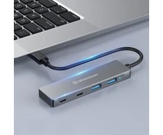 Graugear Pilkas USB Hub, 4 jungtys, 2x USB-A, 2x USB-C, incl. USB-C adapter