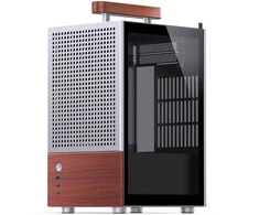 Jonsbo T6 kompiuterio korpusas, Mini-Tower, Mini-ITX, grūdintas stiklas, mediena – Sidabrinis