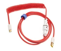 Klaviatūra Ducky Premicord Apple Raudona Coiled Cable susuktas klaviatūros laidas, USB-C į USB-A – 1,8m
