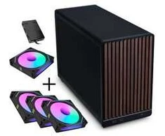 Lian Li DAN Cases A3-mATX - Walnuss, juodas + 3x UNI FAN SL-INF 120 ARGB Reverse Blade Lüfter + 1x Standard PWM Lüfter - 120mm (Inkl. Controller)