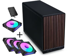 Lian Li DAN Cases A3-mATX - Walnut, juodas + 3x UNI FAN SL-INF 120 ARGB Reverse Blade Fans + 1x Standard PWM Fan - 120mm