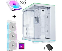 Lian Li O11 Dynamic EVO RGB PC Case Bundle + HydroShift II LCD-S 360TL AiO + 6x UNI FAN SL-INF 120 Reverse Blade Fans - Baltas