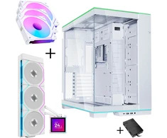Lian Li O11 Dynamic EVO RGB PC Case Bundle HydroShift II LCD-S 360TL AiO + 3x UNI FAN SL-INF 120 Reverse Blade Fans - Baltas