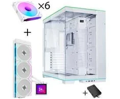 Lian Li O11 Dynamic EVO RGB PC-Gehäuse Bundle + HydroShift II LCD-S 360TL AiO + 6x UNI FAN SL-INF 120 Reverse Blade Lüfter - baltas