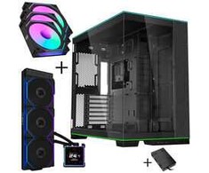 Lian Li O11 Dynamic EVO RGB PC-Gehäuse Bundle + HydroShift II LCD-S 360TL AiO + 3x UNI FAN SL-INF 120 Reverse Blade Lüfter - juodas