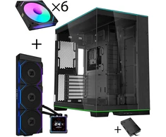 Lian Li O11D EVO RGB kompiuterio korpuso rinkinys + HydroShift II LCD-S 360TL AiO + 6x UNI FAN SL-INF 120 atvirkštinių menčių ventiliatoriai + UNI HUB SL-INF - juodas