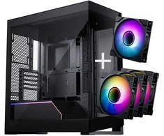 PHANTEKS NV-Serie NV5 MK2 ATX-Gehäuse, Tempered Glass, DRGB - Satin Juodas + 3er Pack M25 Gen2 PWM D-RGB Lüfter Reverse Blade + 1x Normal Fan - 120mm