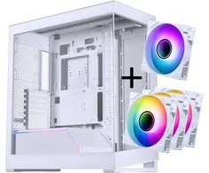 PHANTEKS NV-Serie NV5 MK2 ATX-Gehäuse, Tempered Glass, DRGB - Matte Baltas + 3er Pack M25 Gen2 PWM D-RGB Lüfter Reverse Blade + 1x Normal Fan - 120mm