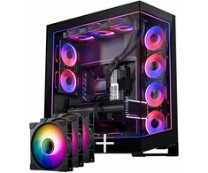 PHANTEKS NV Series NV7 E-ATX-Gehäuse, Tempered Glass, ARGB - juodas &amp; M25 Gen2 PWM D-RGB Lüfter 3er-Pack - Reverse Blade, 140mm + DRGB Kit