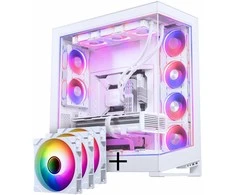 PHANTEKS NV Series NV7 E-ATX-Gehäuse, Tempered Glass, ARGB - baltas &amp; M25 Gen2 PWM D-RGB Lüfter 3er-Pack - Reverse Blade, 140mm + DRGB Kit