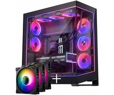 PHANTEKS NV-Series NV9 MK2 PC-Gehäuse, EATX, DRGB, Tempered Glass - juodas &amp; M25 Gen2 PWM D-RGB Lüfter 3er-Pack - Reverse Blade, 140mm, juodas + DRG