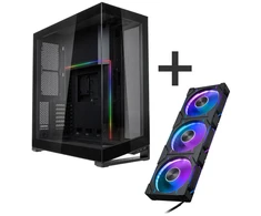 PHANTEKS NV7 - juodas + D30 PWM Reverse Airflow D-RGB fans, 3-pack - 120mm