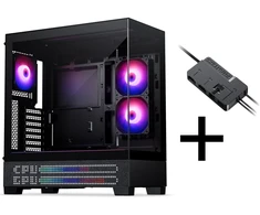 Phanteks XT View Matrix Case Bundle, Midi Tower, E-ATX, Tempered Glass + Nxlinq V2 HUB - Juodas