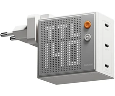 SHARGE Pixel 140 GaN Charger, 140W, 3x USB-C, Dot Matrix Ekranas - baltas