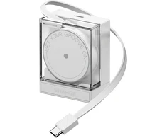 PowerNeed įkroviklis SHARGE Retractable 65 GaN Charger, 65W, 2x USB-C, integruotas USB-C kabelis – baltas (CDT-SG-65-EUR-CP-BAI)