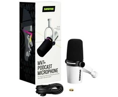Shure MV7+-W - žodinis/balsinis mikrofonas su XLR/USB-C jungtimi, baltas