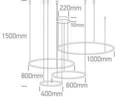 100W LED pakabinamas šviestuvas, juodas, 3000K, 40cm/60cm/80cm/100cm, dimeriuojamas, 63150C/B/W