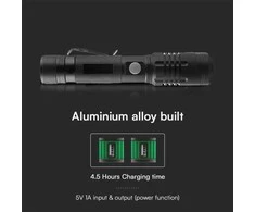 V-tac 10W LED įkraunamas žibintuvėlis, juodas, IP54