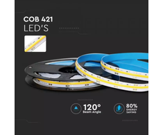 V-tac 10W/m LED COB juosta, 420LED/m, 3000K, 5 metrų ritė