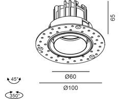 11W LED užglaistomo montavimo šviestuvas TUB M R, juodas, 3000K, 50°, DALI, IP44