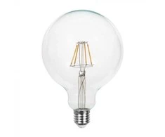 V-tac 12W LED filamentinė lemputė, G125, E27, skaidriu stiklu, 3000K
