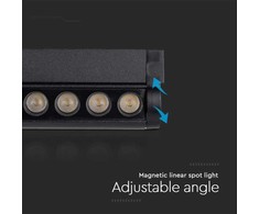 V-tac 12W LED šviestuvas į magnetinius bėgelius, juodas, 4000K, pakreipiamas