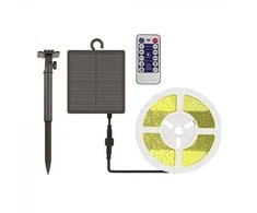 Bikuva.lt 1,2W/m LED juosta, 3000K, IP67, 5m, su saulės baterija, nuotolinio valdymo pulteliu ir montavimo priedais