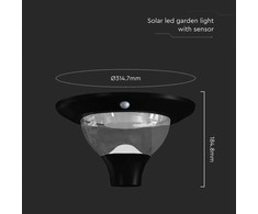 V-tac 15W LED įkraunamas lauko šviestuvas su saulės baterija ir judesio davikliu, juodas, 3000/4000/6000K, IP65