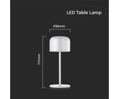 V-tac 1,5W LED įkraunamas stalo šviestuvas, baltas, 2700-5700K, dimeriuojamas, IP54