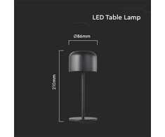 V-tac 1,5W LED įkraunamas stalo šviestuvas, juodas, 2700-5700K, dimeriuojamas, IP54