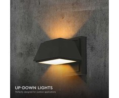 V-tac 15W LED sieninis šviestuvas, juodas, 3000K, IP65, šviečia į viršų ir į apačią
