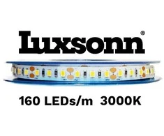 16W/m LED juosta LUXSONN, DC 24V, 160 LED/m, 3000K, IP20, BRIDGELUX diodai, 5m ritė