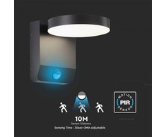 V-tac 17W LED sieninis lauko šviestuvas, juodas, 3000K, IP65, su judesio davikliu
