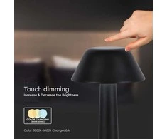 V-tac 1W LED įkraunamas stalo šviestuvas, juodas, 3000-6000K, dimeriuojamas