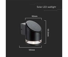 Sieninis šviestuvas V-tac 1W LED sieninis lauko šviestuvas su saulės baterija, juodas, 3000K, IP54