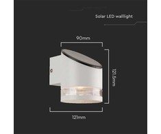Sieninis šviestuvas V-tac 1W LED sieninis lauko šviestuvas su saulės baterija, baltas, 3000K, IP54