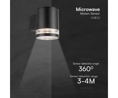 V-tac 1W LED sieninis lauko šviestuvas su saulės baterija ir judesio davikliu, juodas, 3000K, IP54