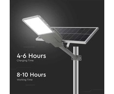 V-tac 20W LED gatvės šviestuvas, pilkas, 6500K, su saulės baterija ir montavimo priedais