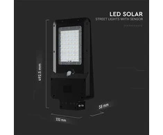 V-tac 20W LED gatvės šviestuvas su saulės baterija ir judesio davikliu, juodas, 3000/4000/6000K, 140°x70°