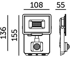 20W LED prožektorius su judesio davikliu MHC, juodas, 6500K, IP65